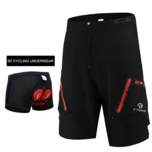 MTB Cycling Shorts - Black with Red Zipper and Gel
