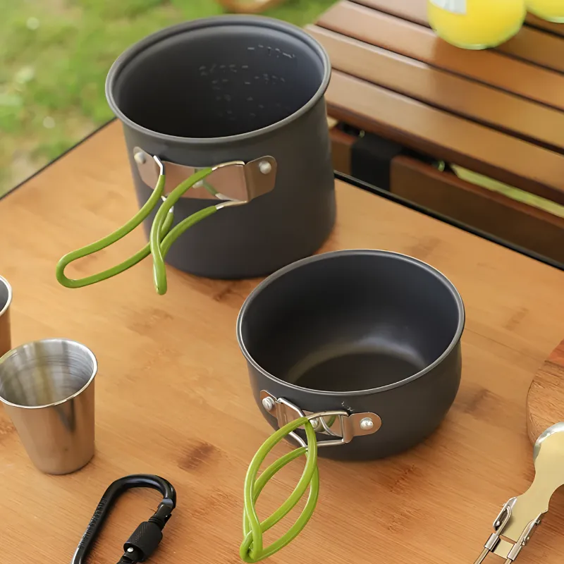 camping cooking pot set, camping tableware set, outdoor tableware set, camping pot set